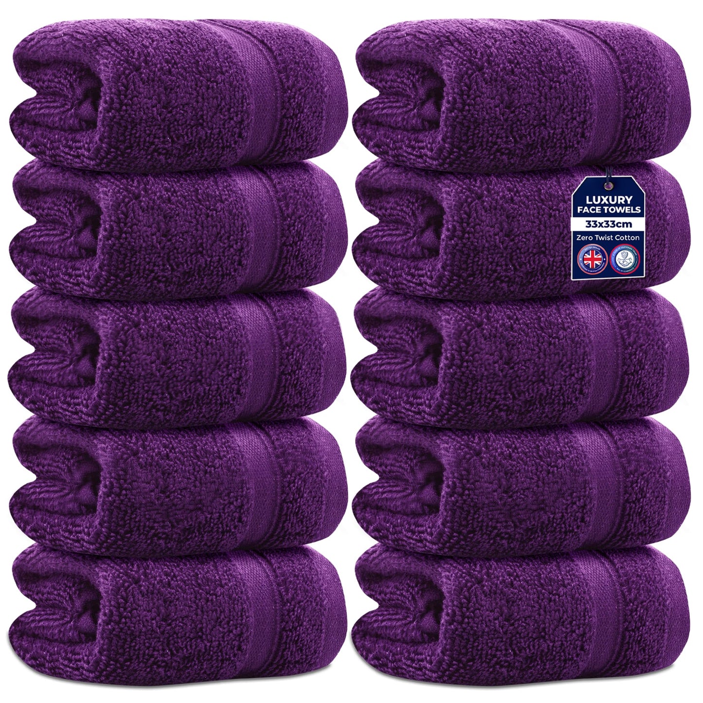 Towelogy Zero Twist Face Cloths 33x33cm - 100% Egyptian Cotton Washcloths Absorbent & Super Soft Hotel Quality Towels | Oeko-Tex Certified (10, Plum