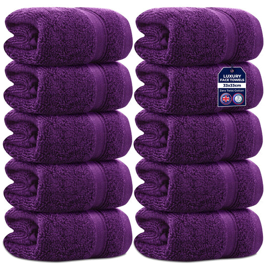 Towelogy Zero Twist Face Cloths 33x33cm - 100% Egyptian Cotton Washcloths Absorbent & Super Soft Hotel Quality Towels | Oeko-Tex Certified (10, Plum