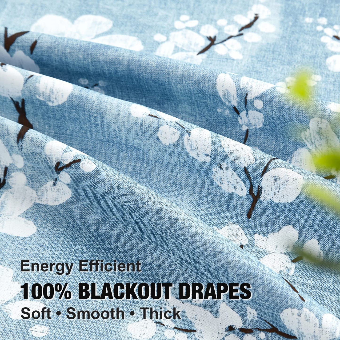 Fmfunctex Blue Floral Blackout Curtains for Bedroom 54 inch Drop Eyelet Curtains for Living Room Nursary Blossom Thermal Insulated Window Curtain