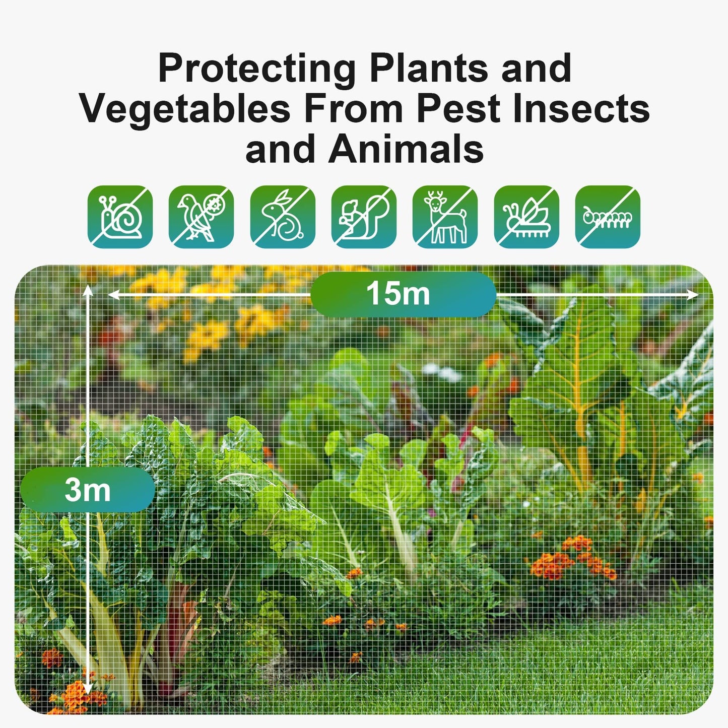 Garden Insect Netting Fine Mesh: 3x15m Vegetable Protection Net Butterfly Netting for Plant Fruit Carrot fly Crop Protect Anti Bug Pest Silver