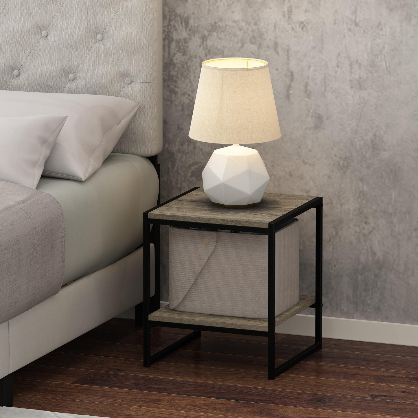 Furinno CAMNUS Side Table, 2-Tier Metal Frame End Table with Open Shelf, Easy Assembly Night Stand, Bedside Table, for Living Room, Bedroom