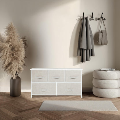 hjh LIVING Chest of drawers with 5 fabric drawers FOLDAR 100x30x55 cm Chest of drawers organizer, height-adjustable foot glides, metal frame, grey