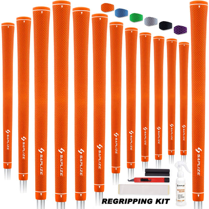 SAPLIZE Golf Grips, 13 Set with Complete Regripping kit, Standard Size, Rubber Golf Club Grip, Orange