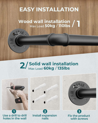 OROPY Retro Wall Mounted Clothes Rail, 92cm Industrial Pipe Clothes Rack
