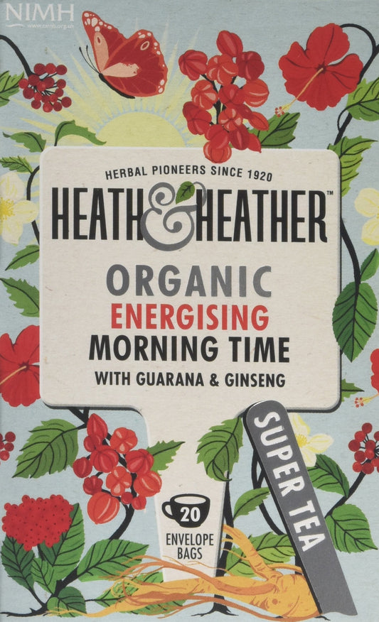 Heath & Heather - Organic Morning Time Tea with Hibiscus, Spearmint & Guarana ? Uplifting Botanical Blend for Daily Energy ? Vegan ? Multipack 6 x 20