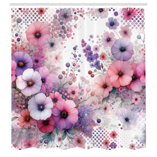 ABAKUHAUS Pink Shower Curtain, Fantasy Wildflowers Garden, Cloth Fabric Bathroom Decor Set with Hooks, 175 x 200 cm, Blue Violet Cadet Blue