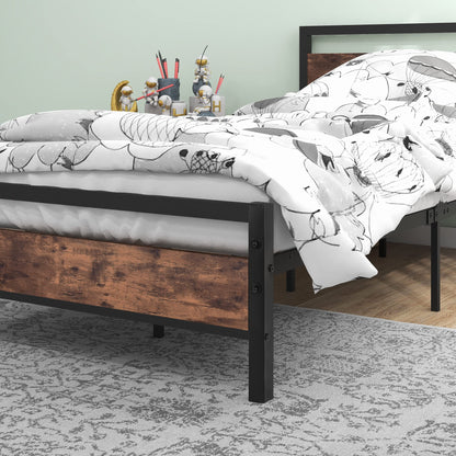 BOFENG 3ft Single Bed Frames Solid Bedstead Base with Wood Headboard,Heavy Duty Metal Platform Bed Frame No Box Spring Needed,Mattress Base/Metal Slat