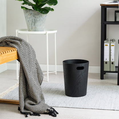 Kazai. Real Wood Waste Paper Bin Brje | Modern Wooden Paper Basket for Office, Kids' Room, Bedroom and more | 9 liters | Oak black