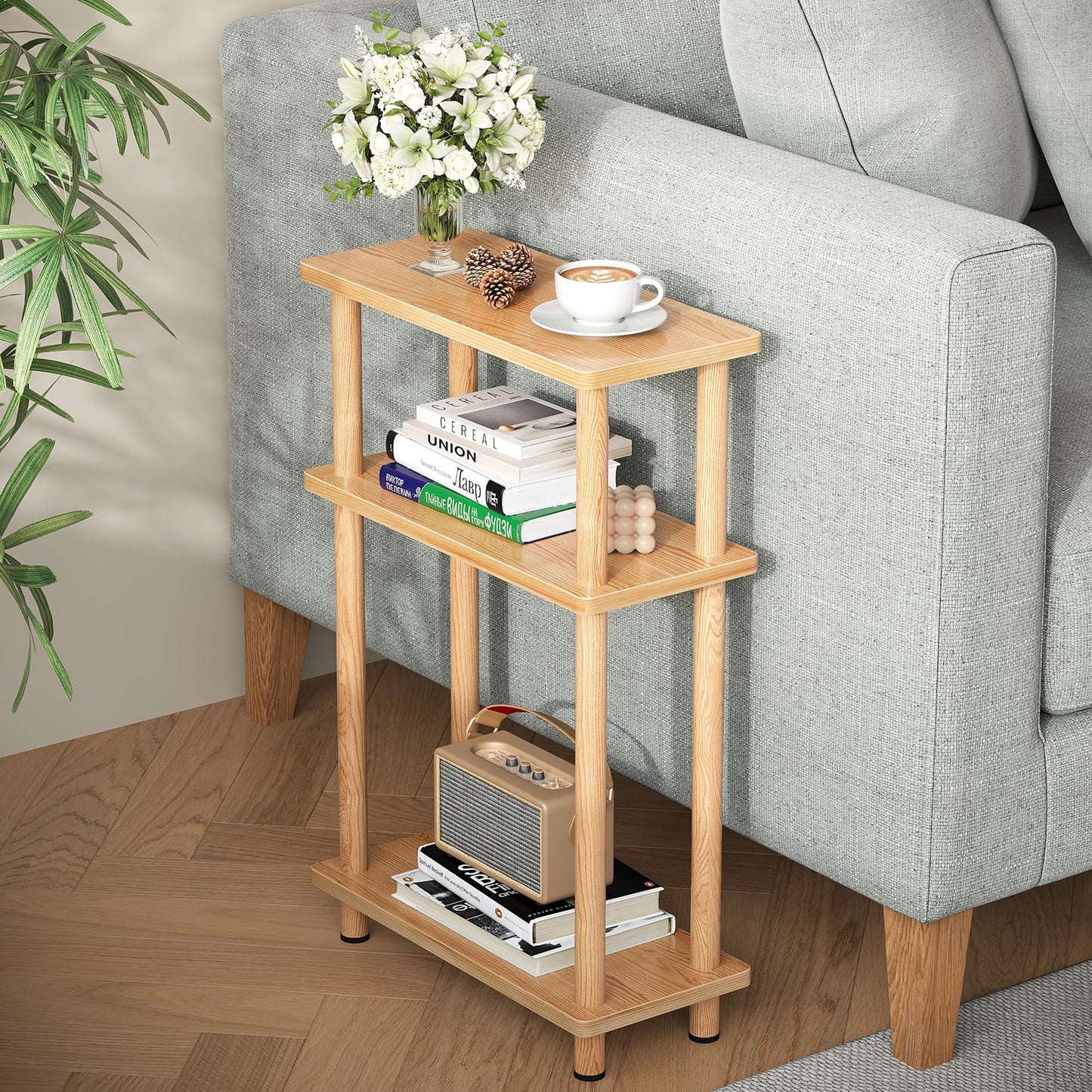 APICIZON Narrow Side Table, Slim Small Table, 3 Tier End Table Living Room, 40x18x61.5cm, Modern Thin Side Table for Living Room, Bedroom, Sofa