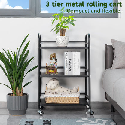 HDANI Serving Trolley,3-Tier Metal Trolley,Black,48x30x75cm