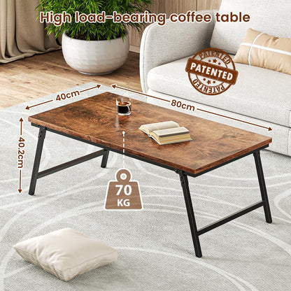 OCTORO Folding Coffee Table, Magnetic Design, Portable Small Center Side Table, 80×40×40 CM, Legs Can be Fixed, No Installation Required