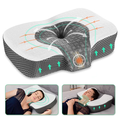 Elviros Cervical Memory Foam Neck Pillow for Side Sleeping, Orthopedic Pillows for Back and Stomach Sleepers, Adjustable Ergonomic Bed Pillow Pain