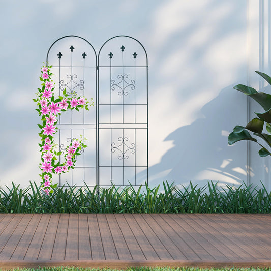 Relaxdays Trellis Set of 2, Metal, 180 x 50 cm, Garden Climbing Aid, Vintage, Ornate Tips + Arch, Freestanding, Green