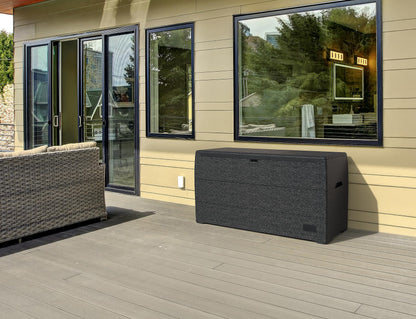 Duramax Cedargrain Durabox 270 Litre/ 71 Gallons plastic storage box, Outdoor Deck Garden Furniture Organizer, Lockable Lid, Plastic Cushion Box with