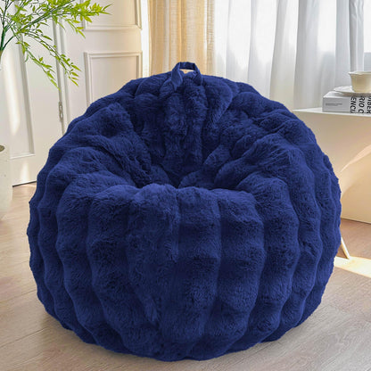 LIFEREVO Kids Fluffy Faux Rabbit Fur Bean Bag Cover, No Filler, Navy Blue