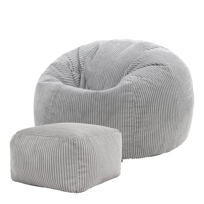 icon Kingston Cord Bean Bag & Footstool with Filling Included, Grey