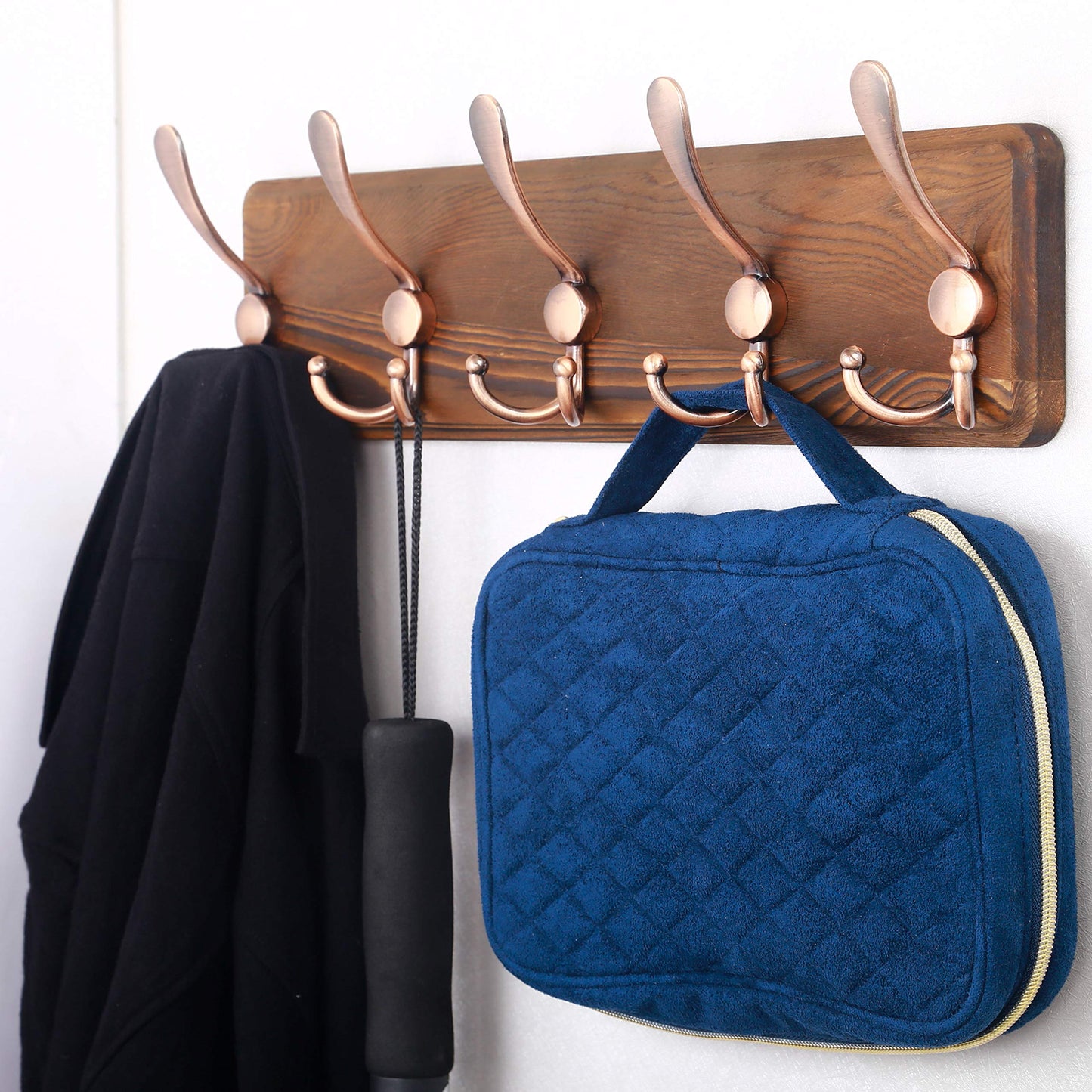 SKOLOO Coat Rack Wall Mounted - Wooden, Heavy Duty, Rustic Coat Hooks for Wall, Wall Coat Rack with 5 Triple Hooks for Hanging Clothes, Jacket