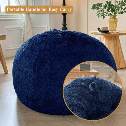 XeGe Soft Fluffy Faux Fur Bean Bag Chair Cover(No Filler), Navy Blue
