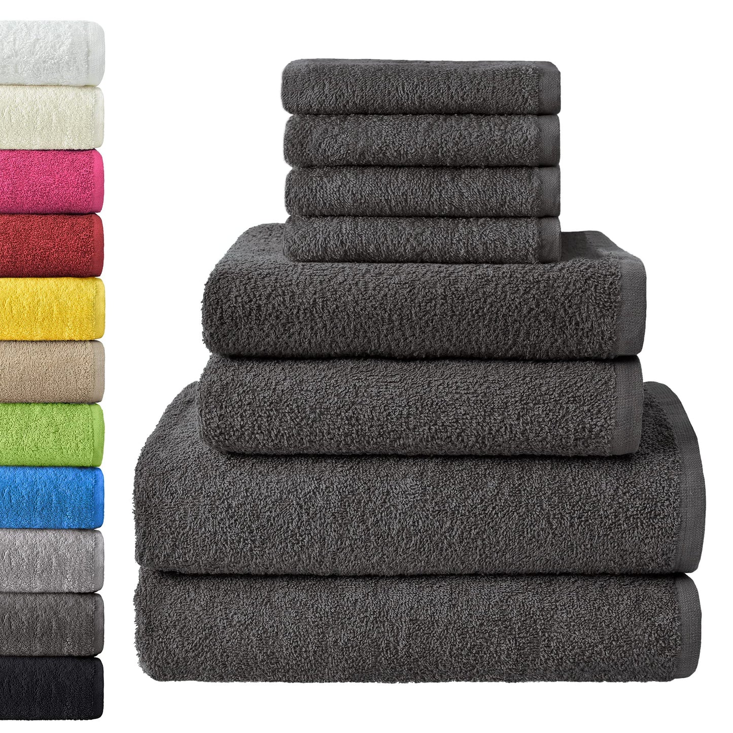 NatureMark 8-Piece Terry Towel Set - 100% Cotton - Soft & Absorbent - 4 Guest Towels (30 x 50 cm), 2 Hand Towels (50 x 100 cm), 2 Bath Towels (70 x