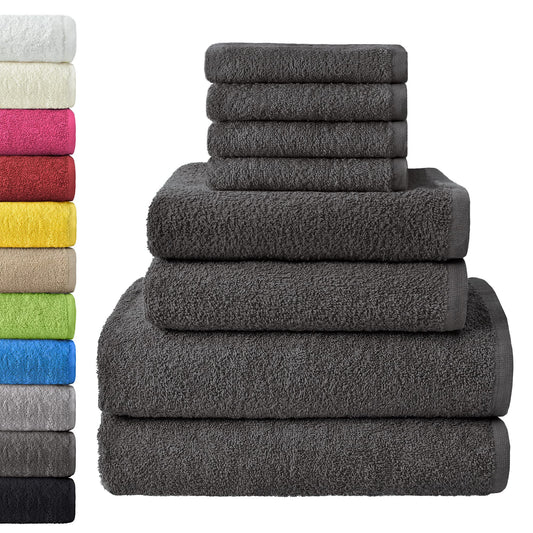 NatureMark 8-Piece Terry Towel Set - 100% Cotton - Soft & Absorbent - 4 Guest Towels (30 x 50 cm), 2 Hand Towels (50 x 100 cm), 2 Bath Towels (70 x