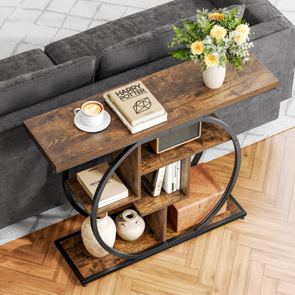 Pampaic Console Table, Hallway Table with 5-Tier Storage Shelves,105 x 30 x 80 cm, Entryway Table with Adjustable Foot Pads