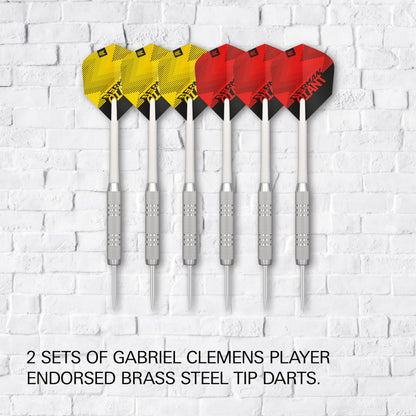Target Darts Gabriel Clemens Dartboard Set | Player Edition Dart Board Set with 2 Sets of Steel Tip Darts, Competition Standard Throw Line |