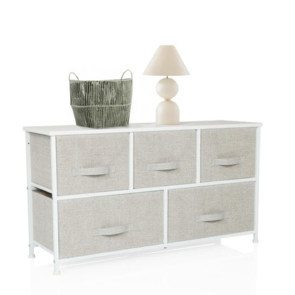 hjh LIVING Chest of drawers with 5 fabric drawers FOLDAR 100x30x55 cm Chest of drawers organizer, height-adjustable foot glides, metal frame, grey