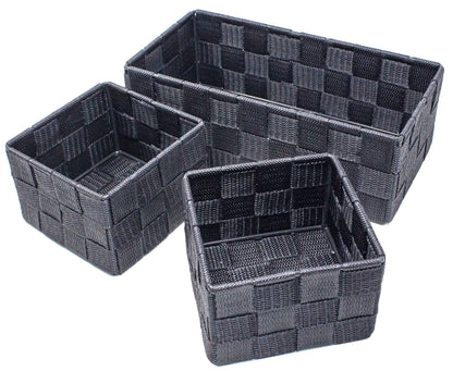 Storage Baskets, 3 Pack, Grey, Storage Baskets Sets, Woven Boxes for Home, Kitchens, Offices, Cupboards, Bathrooms, Shelves, Boxes