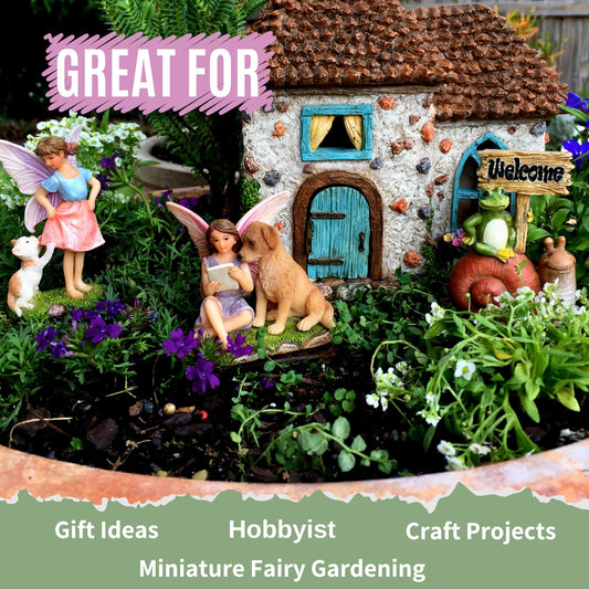 PRETMANNS Fairy Garden House Kit ? Complete with Accessories for an Outdoor Miniature Garden, Figurines with a Frog and Snail Sign - House 6.5? High