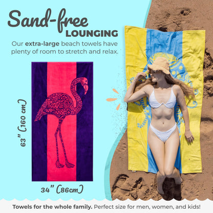 Nova Blue Flamingo Beach Towel – Pink and Purple with A Cute Design, Extra Large, XL (34”x 63”) Absorbent & Portable, Lightweight, Pink Beach Towel