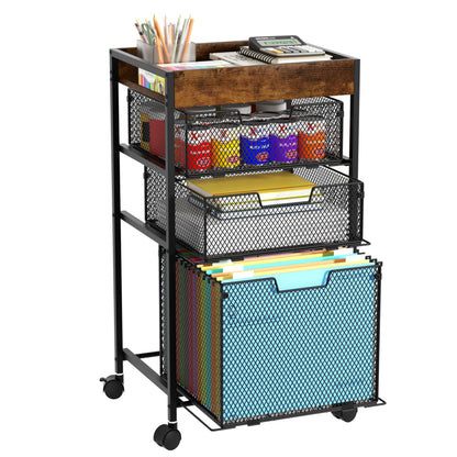 SWTYMIKI Filing Trolley with Mesh Drawers - 4 Tier Under Desk Storage Cart