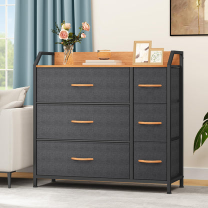DWVO Chest of Drawers,Fabric Chest of Drawers Bedroom Cabinet with 6 Drawers,Dresser for Bedroom,Living Room With Handles,Wood Top and Sturdy Steel