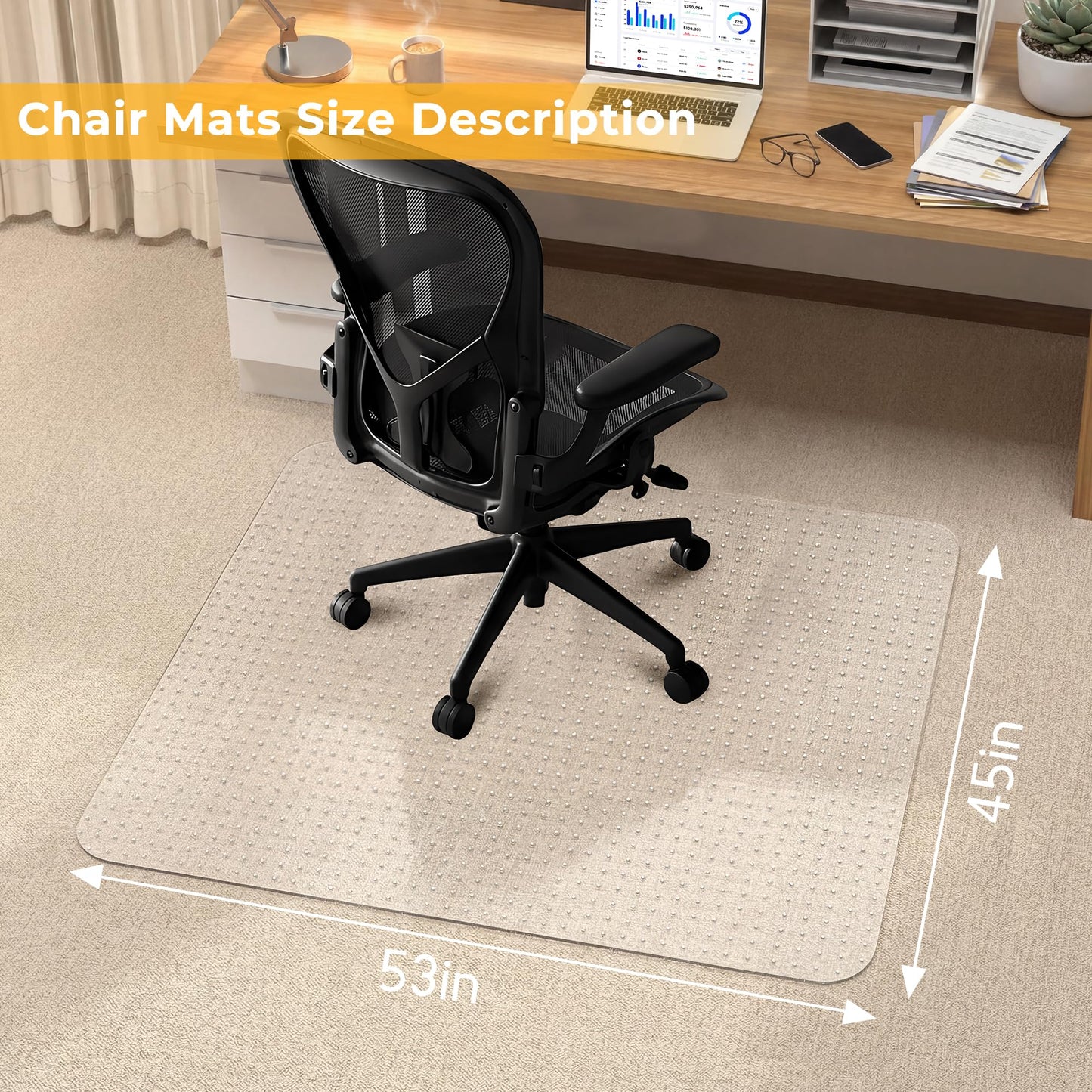 FRUITEAM 114x135cm Rectangular Clear Office Chair Mat for Carpet Protector