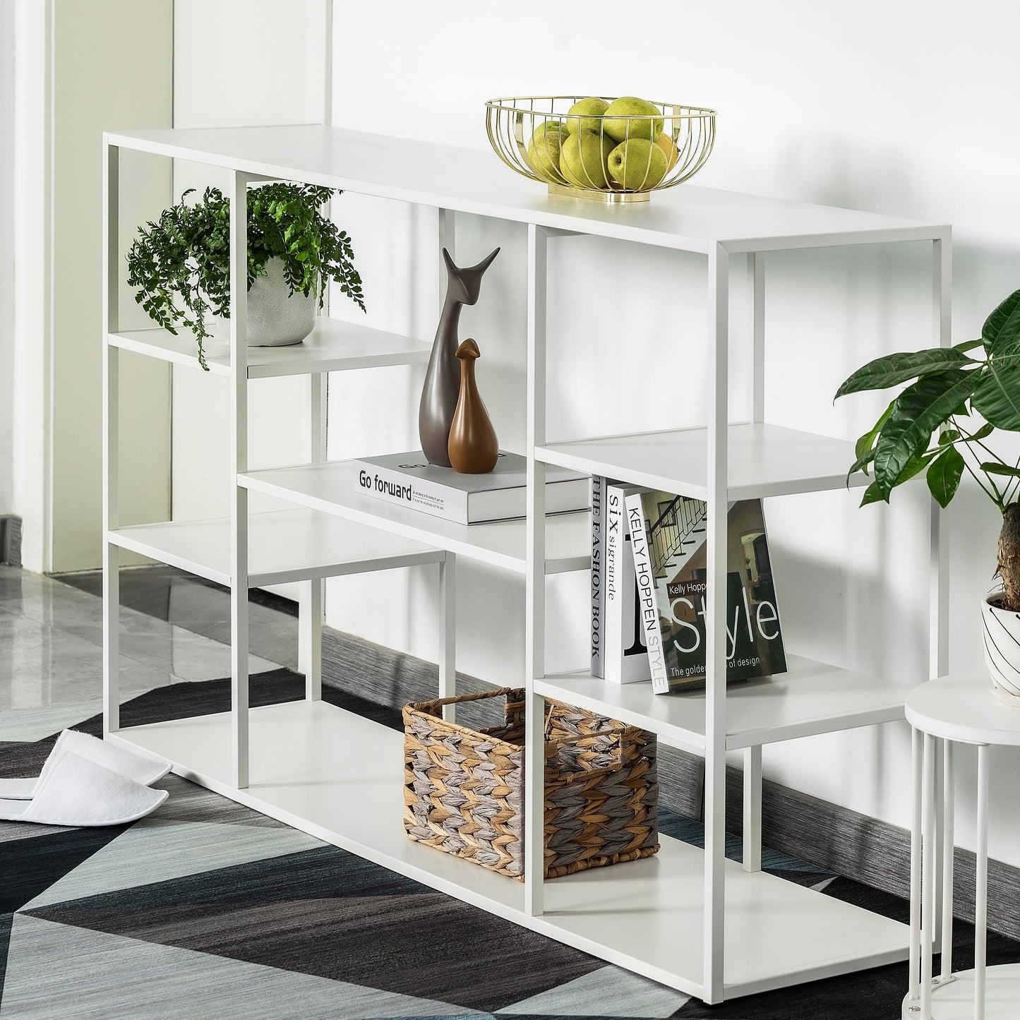 HDANI 140cm Long Sofa Console Table,Narrow Modern Entryway Table Behind Couch with Storage Shelves,4 tier Shelf Bookshelf for Living