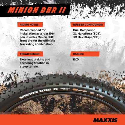 Maxxis Minion DHR2 Folding Dual Compound Exo/tr Tyre - Black, 27.5 x 2.60-Inch