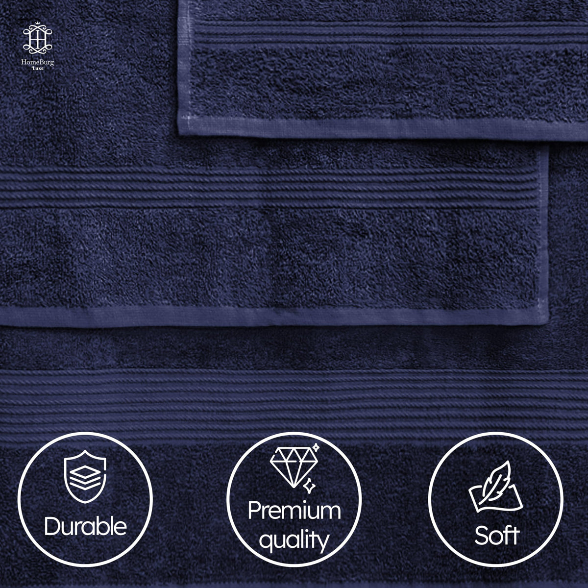 HomeBurg Luxe Set – Washcloths (30 x 30cm), Hand Towels (40 x 70cm) & Bath Towels (65 x 137 cm) – 100% Cotton, Soft, Absorbent, Easy Care, Versatile