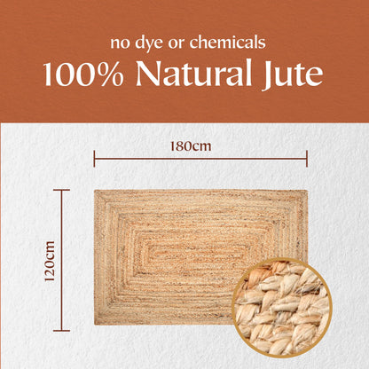 Second Nature Online - DHAKA Jute Area Rug | 100% Natural Fiber | Hand Woven | Ethical Trade | Eco-Friendly (Rectangle - 120 x 180 cm)