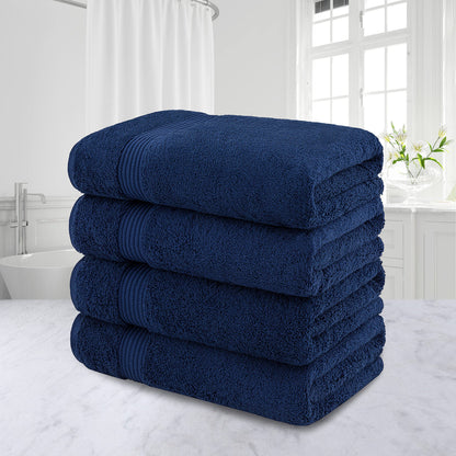 American Veteran Towel, 100% Cotton Turkish Bath Towels for Bathroom 4 Pack, 27x54 Extra Large Premium Soft Drying Bathroom Towels, Navy Blue