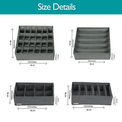 SabMak Underwear Drawer Organiser Divider – Bedroom Storage Boxes for Bras, Underwear, Socks, Ties, Baby Cloths, Wardrobe Clothes Organiser (set of 4)