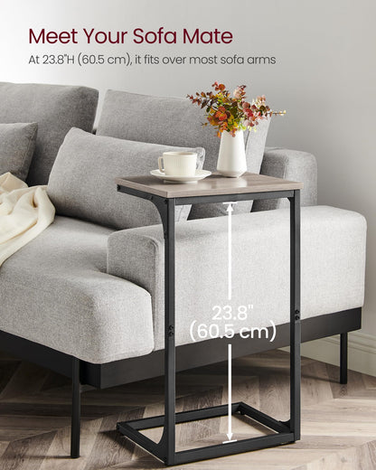 VASAGLE C-Shaped Side Table, Bedside Table, Sofa Side Table, with Metal Frame, Industrial, for Living Room, Bedroom, Heather Greige and Black