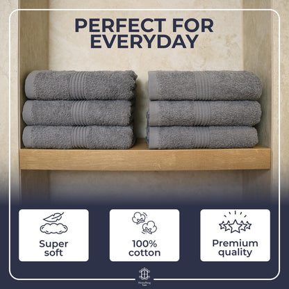HomeBurg Luxe 6-Piece Towel Set – Soft & Absorbent Cotton, Quick-Drying, Easy Care, 40 x 70 cm, Stone Grey