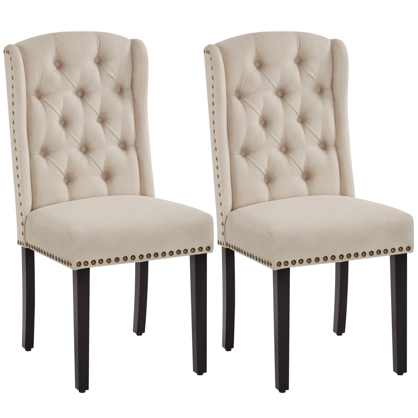 Yaheetech Classic Dining Room Chairs Set of 2 with Wooden Legs, Beige