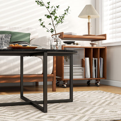 BOFENG Round Coffee Table Tea Table End Table Sofa Table for Living Room with Metal Legs,Black+Black