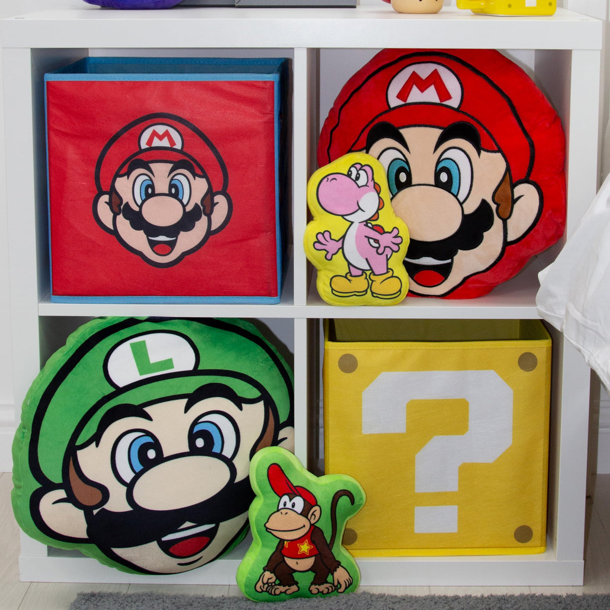 Nintendo Super Mario Officially Licensed Storage Boxes | 2 pack Foldable Storage Cubes Faces Design with Mario and Luigi
