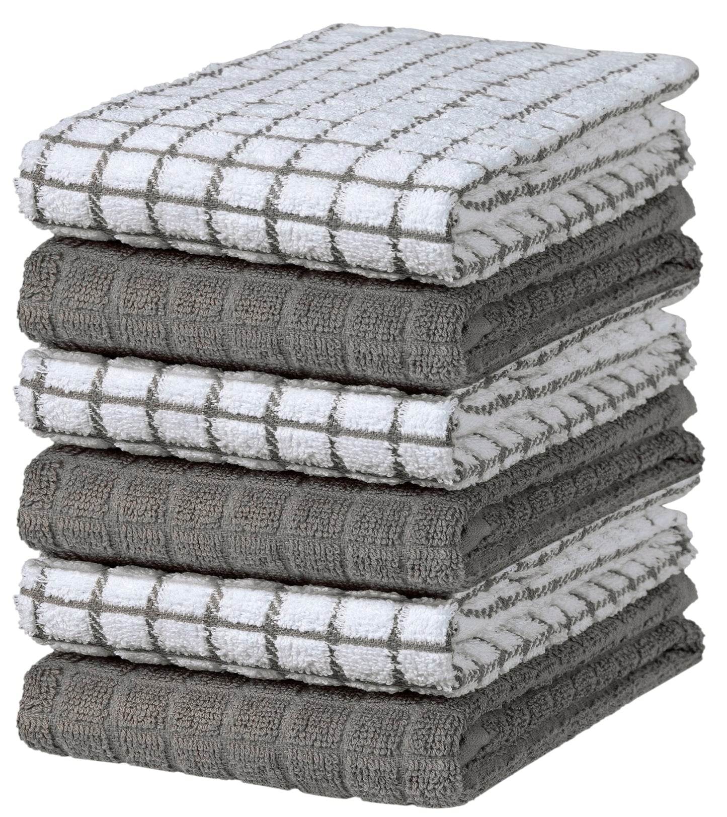 Bumble Kitchen Towels 16"x 28" | Highly Absorbent Dish Towels with Hanging Loop | Natural Ring Spun Cotton, 380 GSM | Gray Check Design - 6 Pack