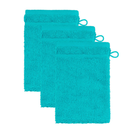 frottana Pearl wash glove 15 x 20 cm made of 100% cotton, ocean 3er set