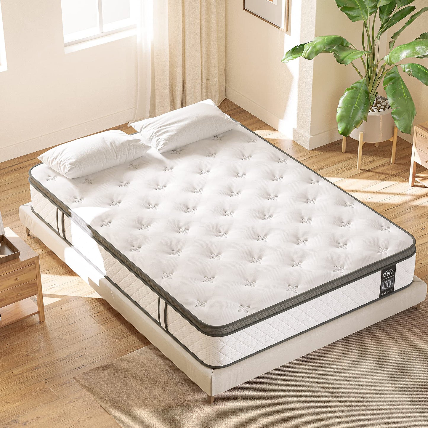 TeQsli 10 Inch King Mattress Hybrid Medium Firm 7 Zone 150x200x25cm