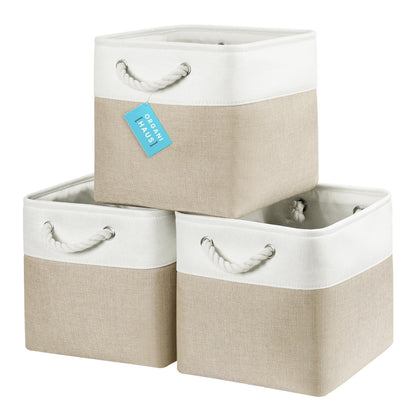 OrganiHaus Fabric Storage Boxes, Set of 3 Foldable 28x28 Cube Organiser Bins with Rope Handles for Shelves, Nursery & Closet