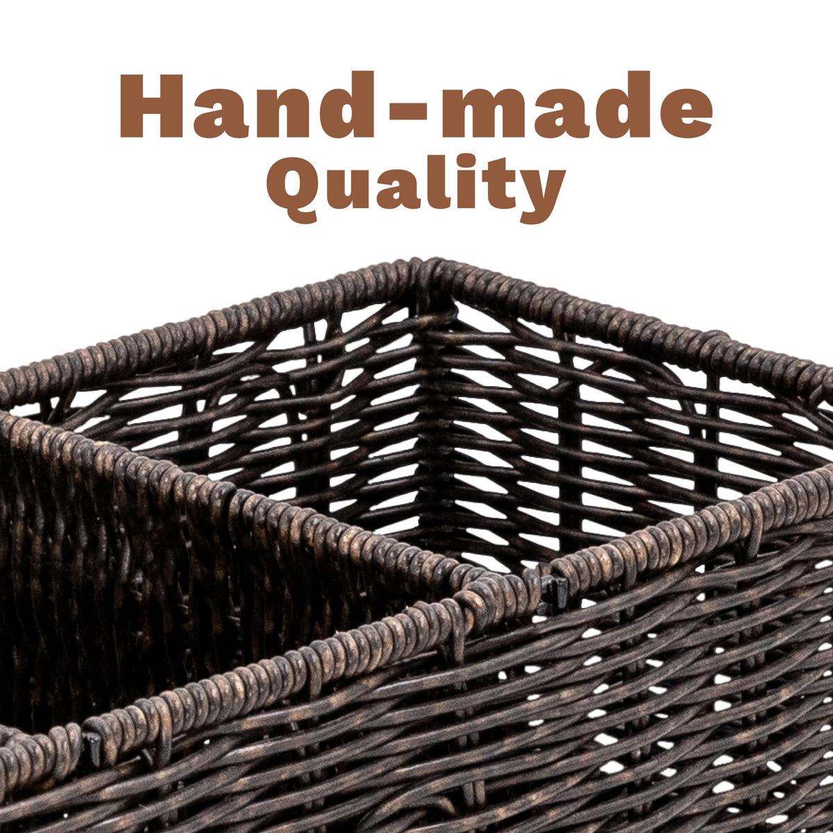 myHomeBody Wicker Basket With 3 Compartments, Bathroom Caddy, Rustic Brown
