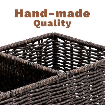 myHomeBody Wicker Basket With 3 Compartments, Bathroom Caddy, Rustic Brown